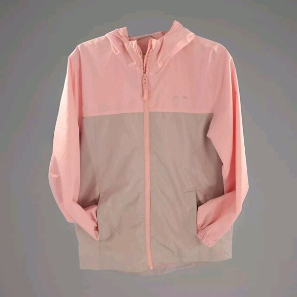 Girl Water Repellent Jacket Sz LG Hooded Rain Lightweight Coat  Pink &  Grey - Picture 2 of 16